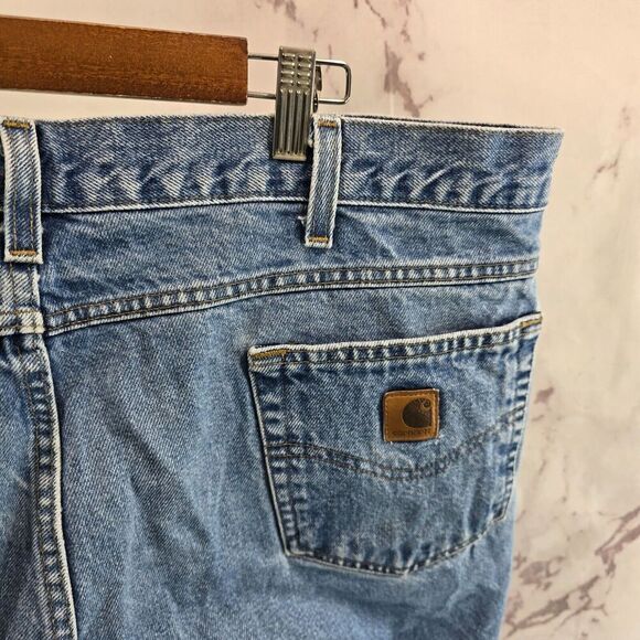 Carhartt Jeans Mens 42 X 32 Denim Relaxed Fit Medium Wash Straight Leg - Picture 9 of 10